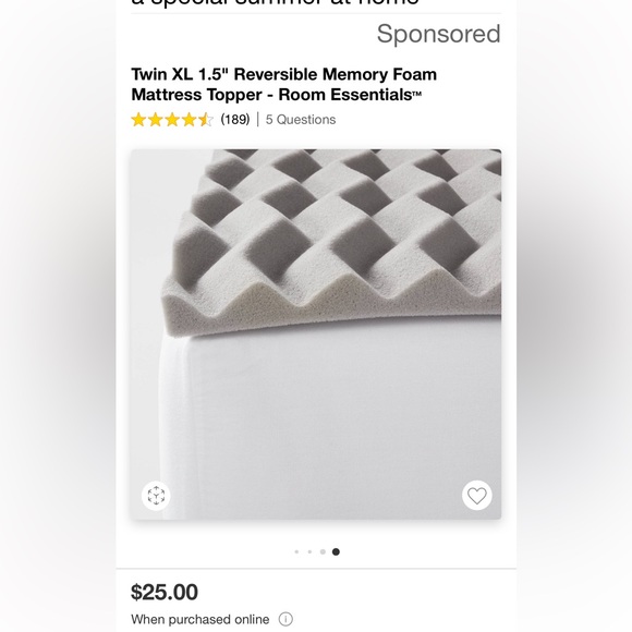 Room Essentials Other - Twin XL 1.5" Reversible Memory Foam Mattress Topper - Room Essentials Brand new